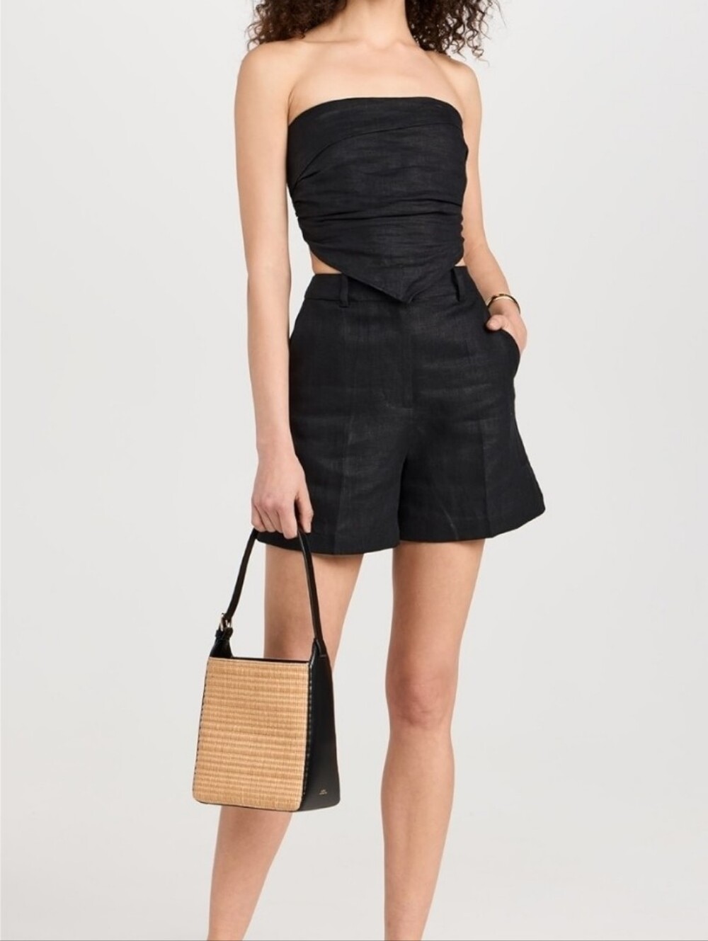 Faithfull The Brand Women's XS Black 100% Linen Strapless Top